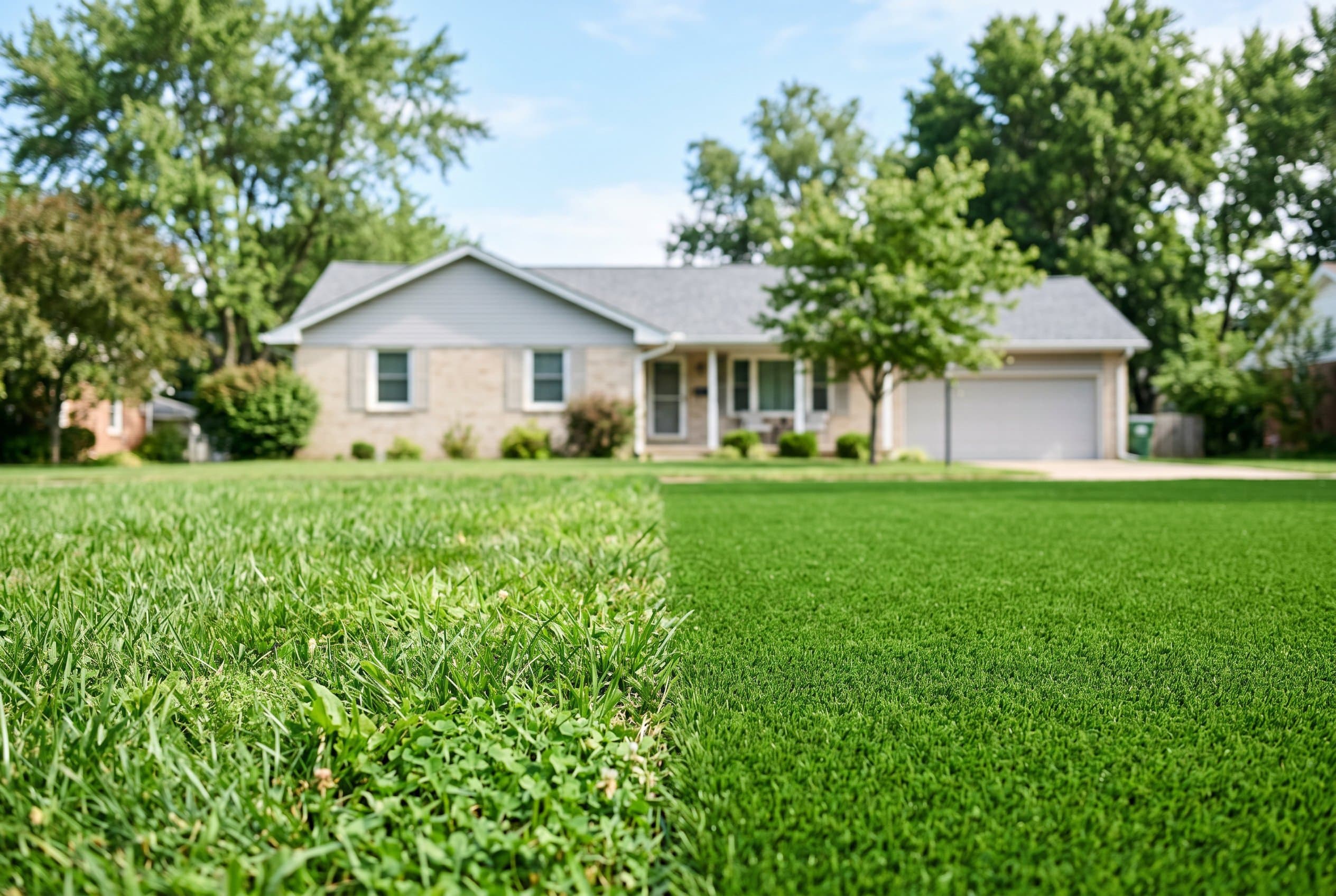 Artificial turf vs natural grass comparison showing green lawn surfaces side by side