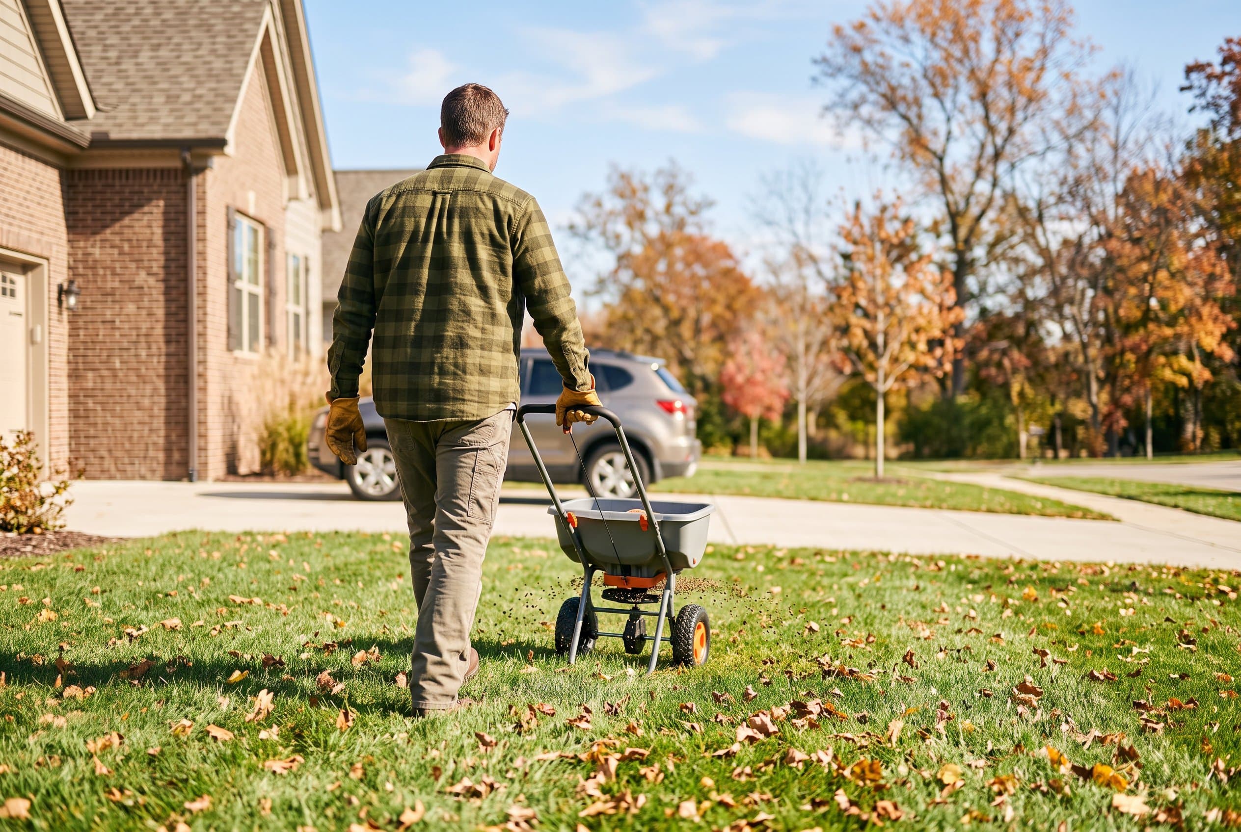 Healthy green lawn being treated with best fall fertilizer for lawns