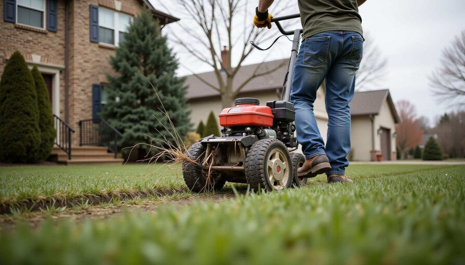 Professional photograph of best time to dethatch lawn - residential lawn care