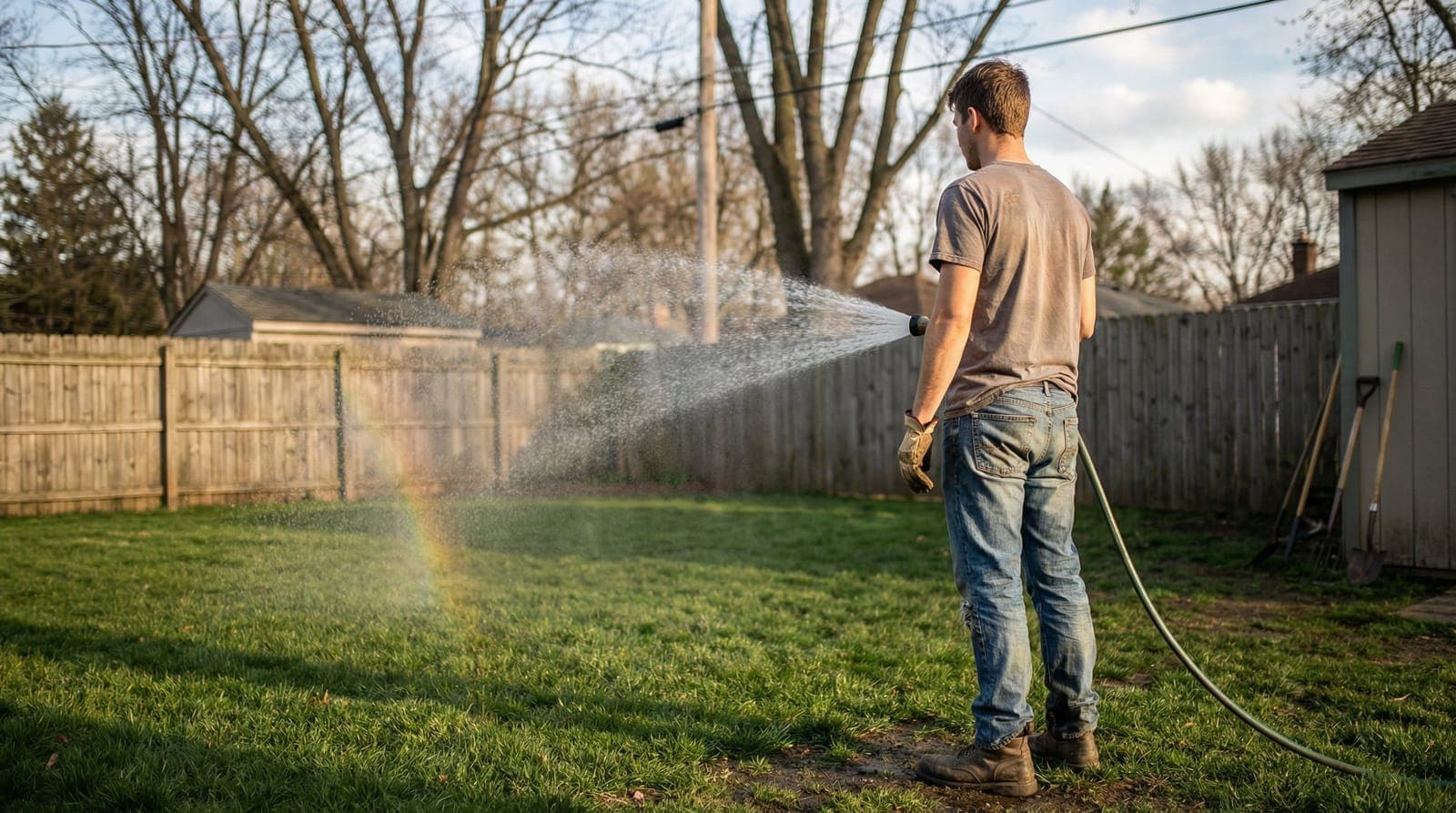 Professional photograph of best time to water lawn in summer - residential lawn care