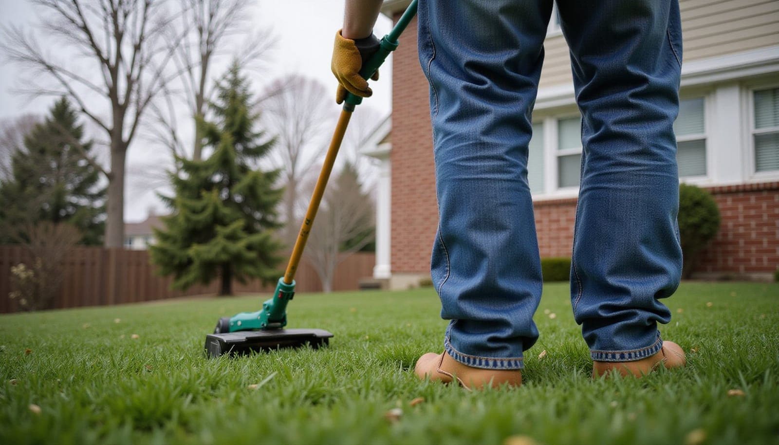 Professional photograph of fall lawn maintenance - residential lawn care