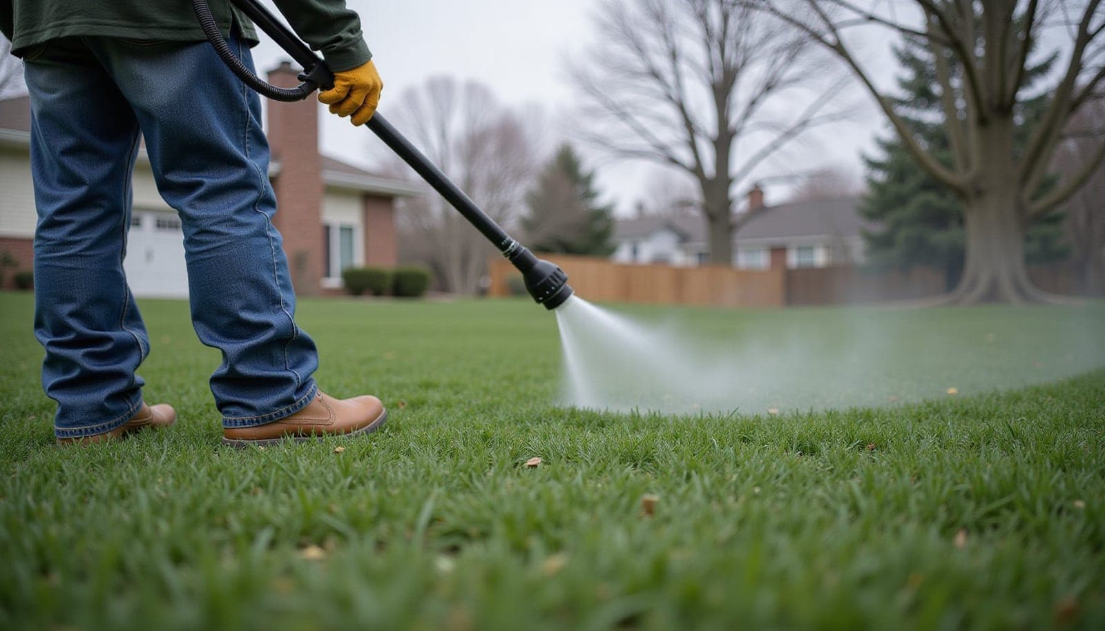 Professional photograph of fall weed control strategy - residential lawn care
