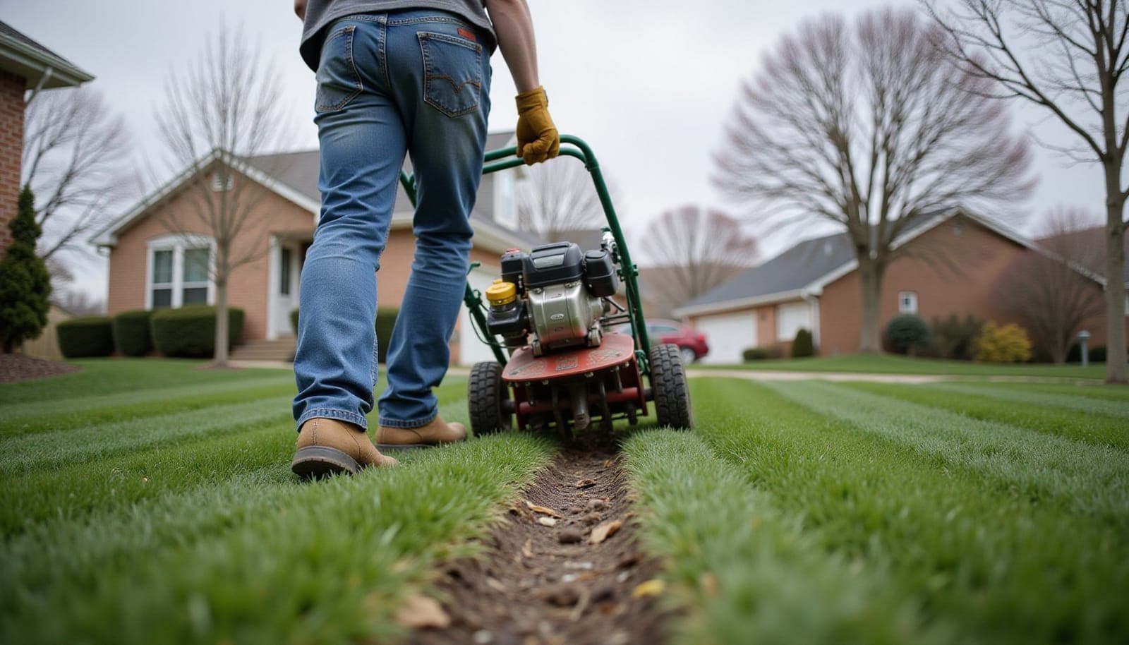 Professional photograph of how to aerate lawn - residential lawn care