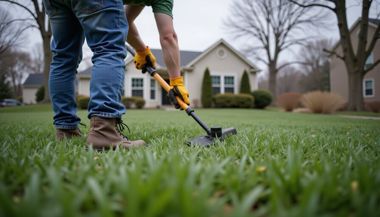 Professional photograph of preparing lawn for winter - residential lawn care