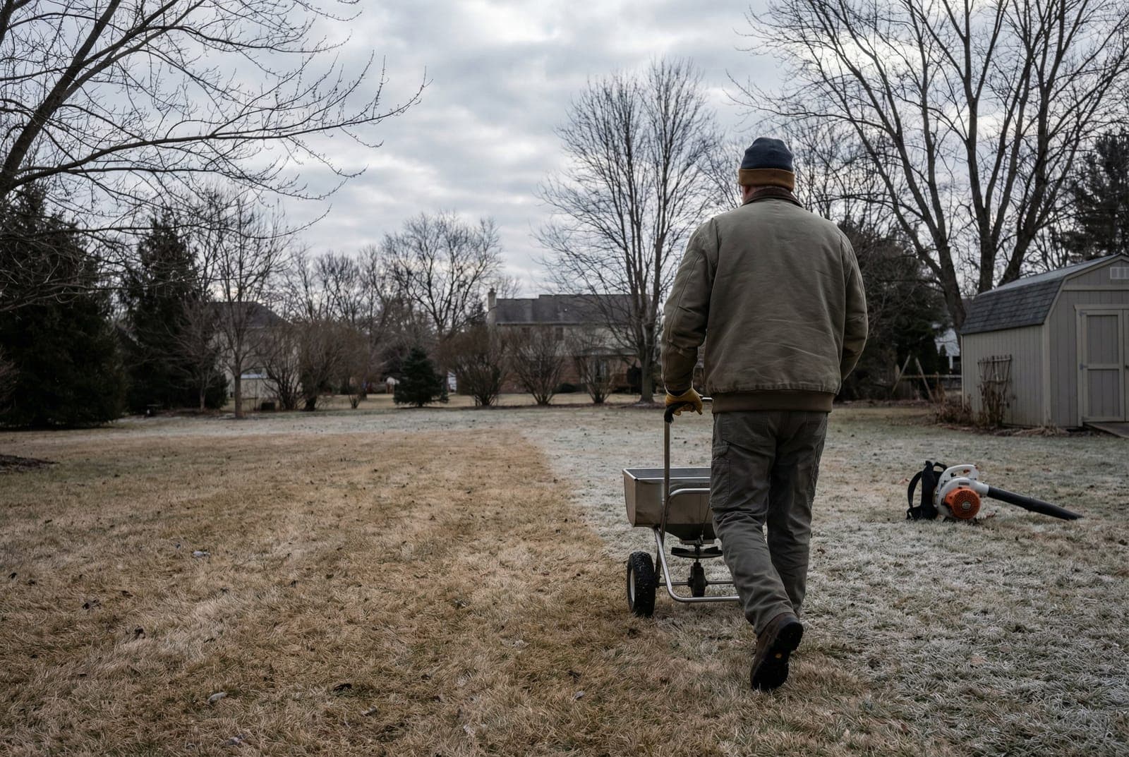 Professional photograph of protecting lawn from snow damage - residential lawn care