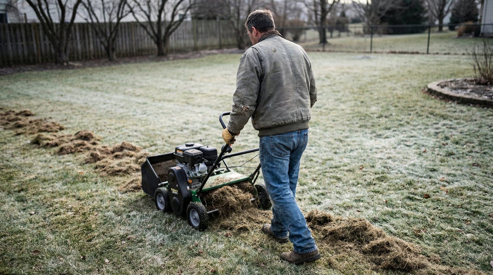 Professional photograph of should I dethatch before or after rain - residential lawn care