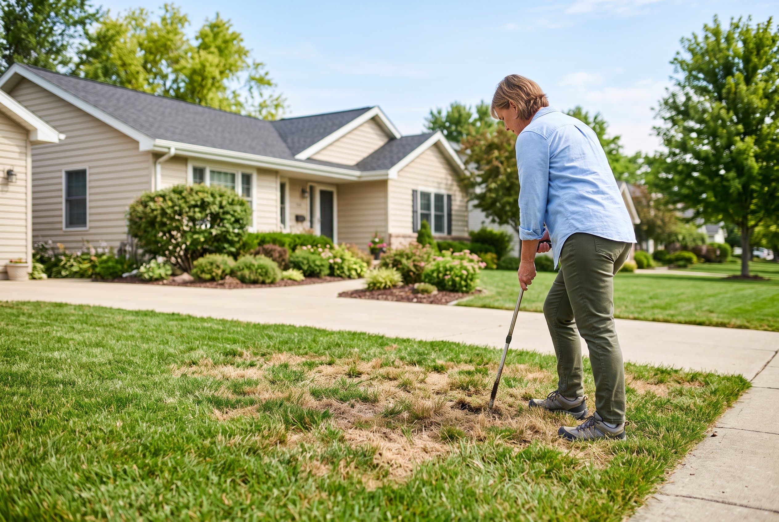 Healthy green lawn showing take-all root rot treatment results and grass recovery