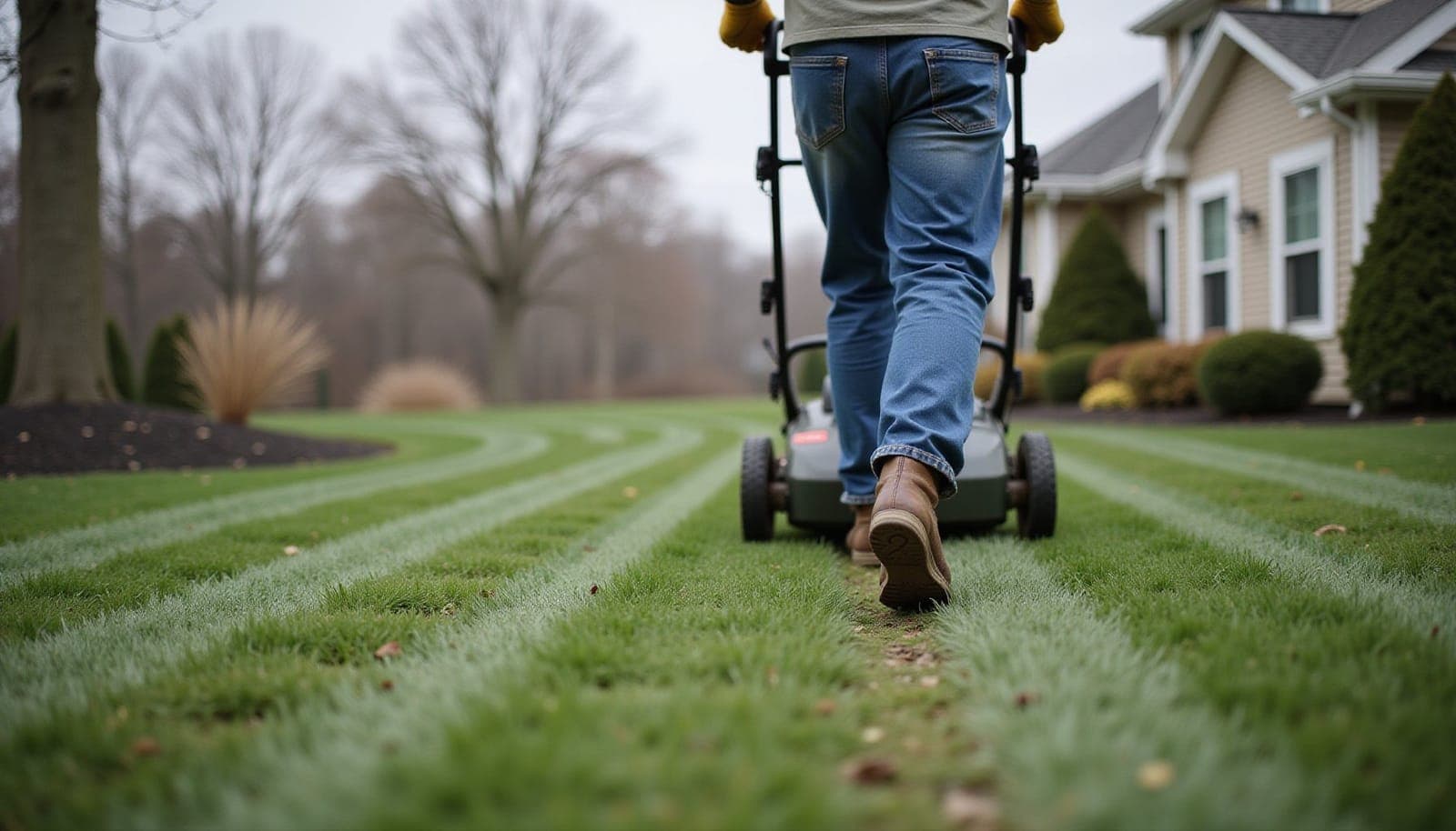 Professional photograph of winterizing lawn mower - residential lawn care