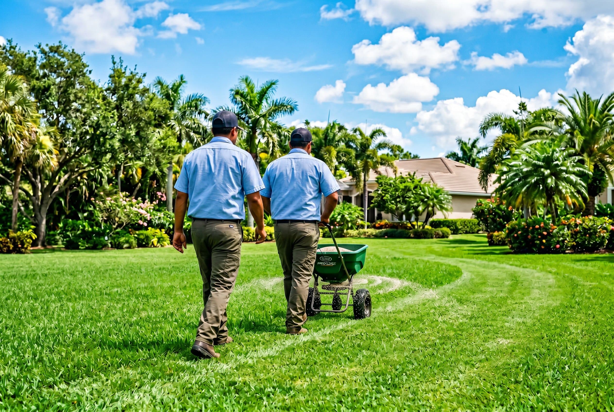 Lush green Florida lawn with fertilizer application timing guide for warm-season grass schedule