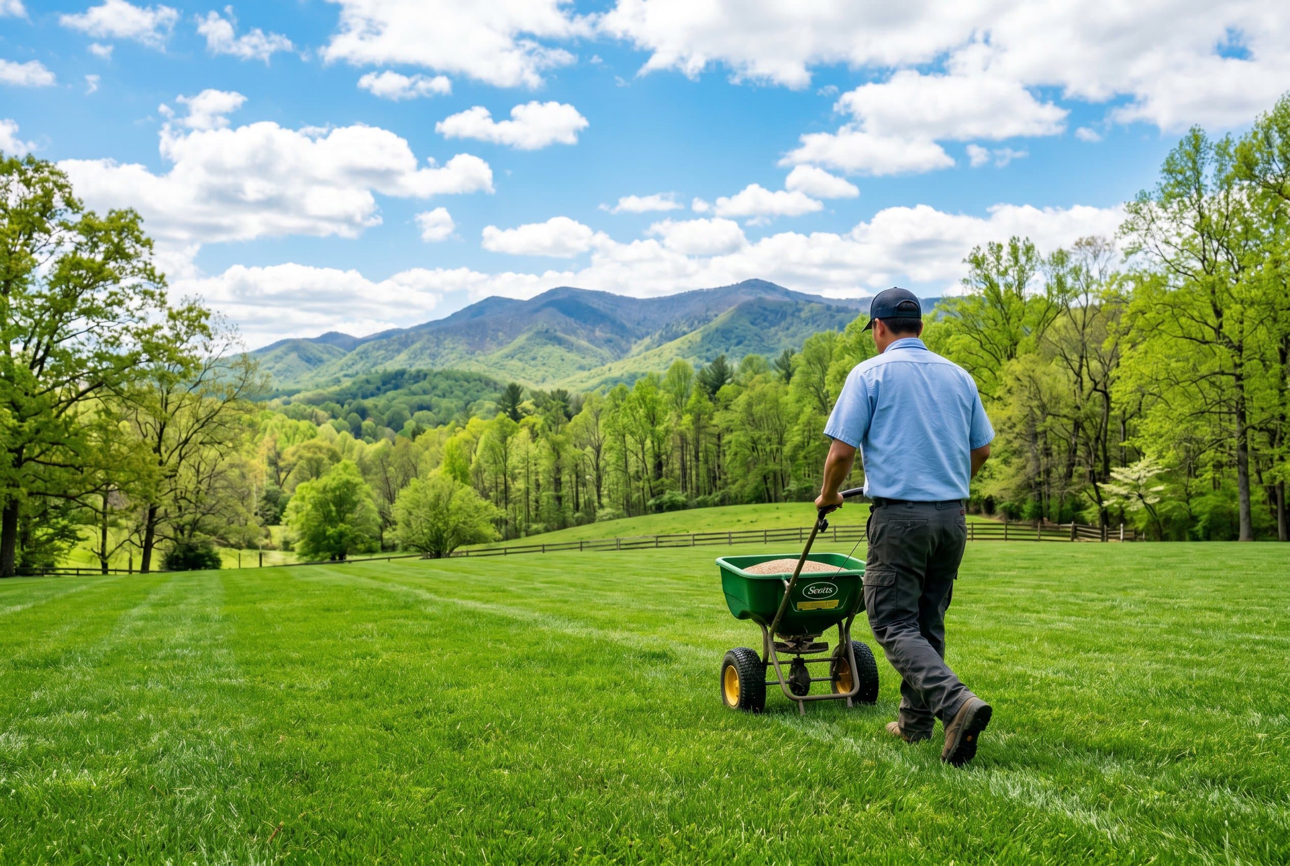 Green grass seedlings sprouting in North Carolina soil during ideal planting season