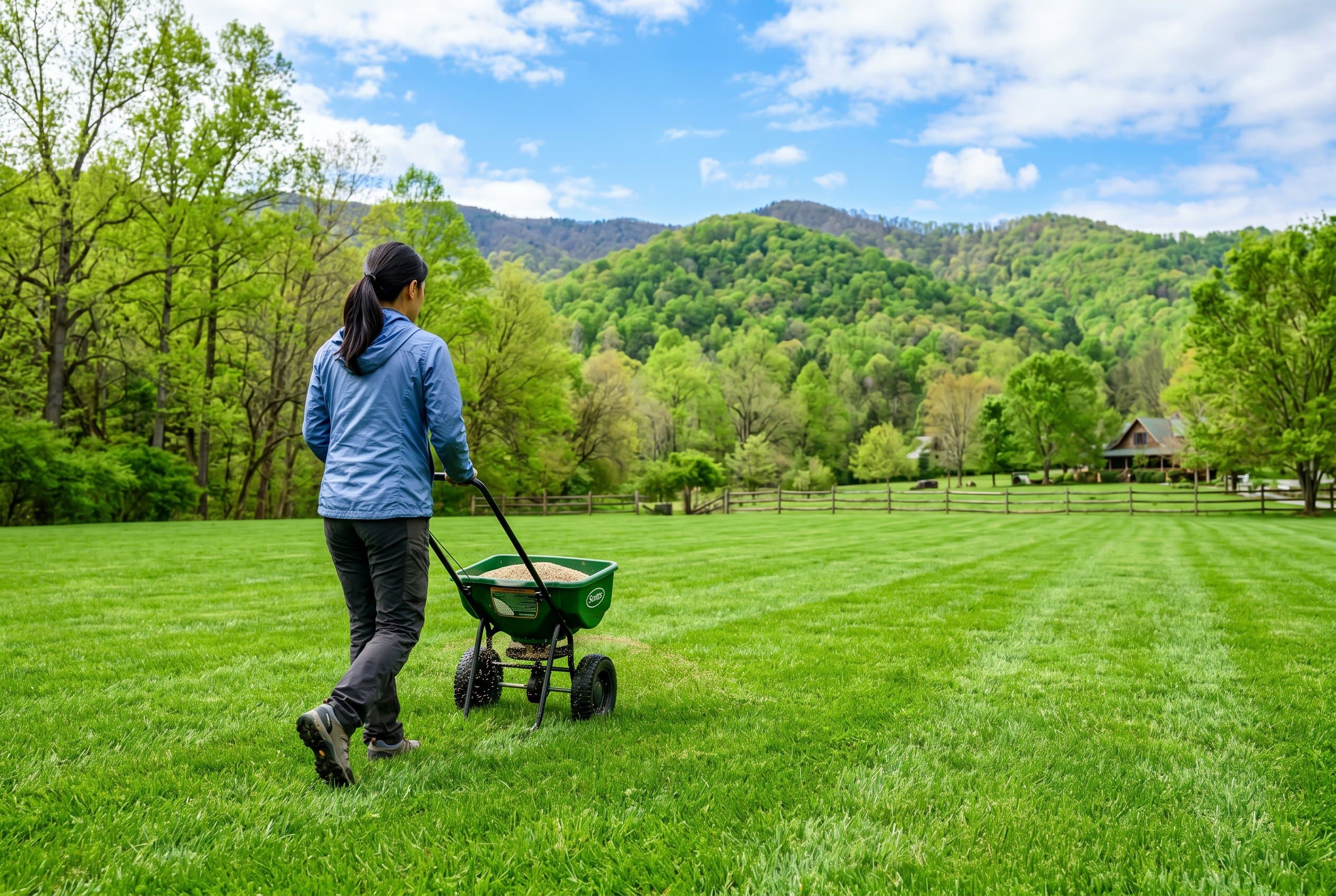 Healthy green grass lawn with spring growth in Tennessee yard landscape