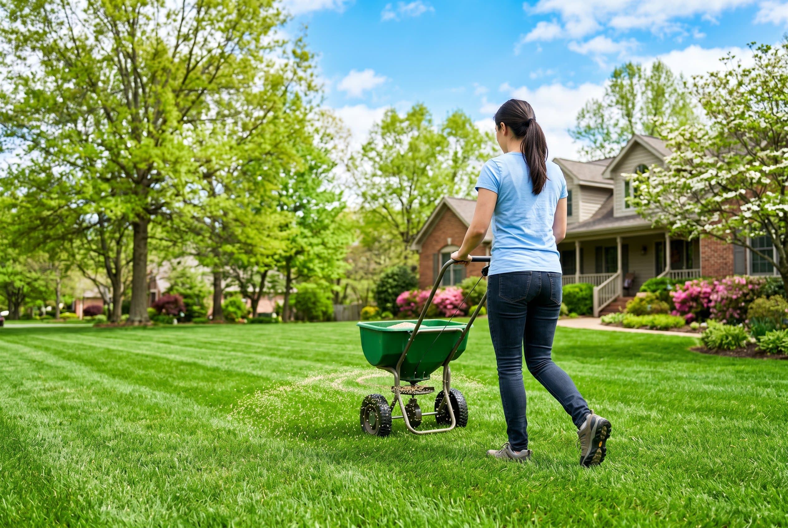 Lush green Tennessee lawn showing healthy grass with lawn fertilizer schedule application