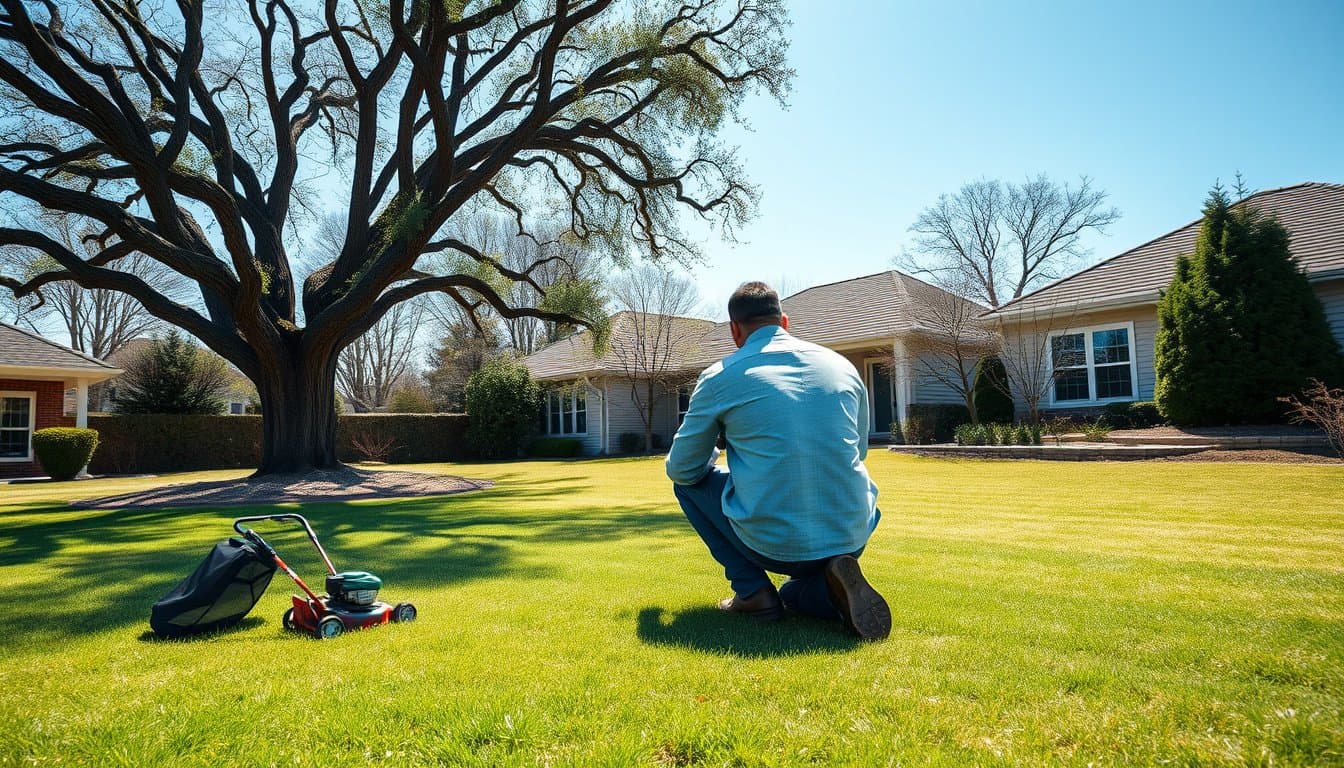 A dry, patchy lawn with brown grass and cracked soil illustrating common lawn problems in Texas during summer heat