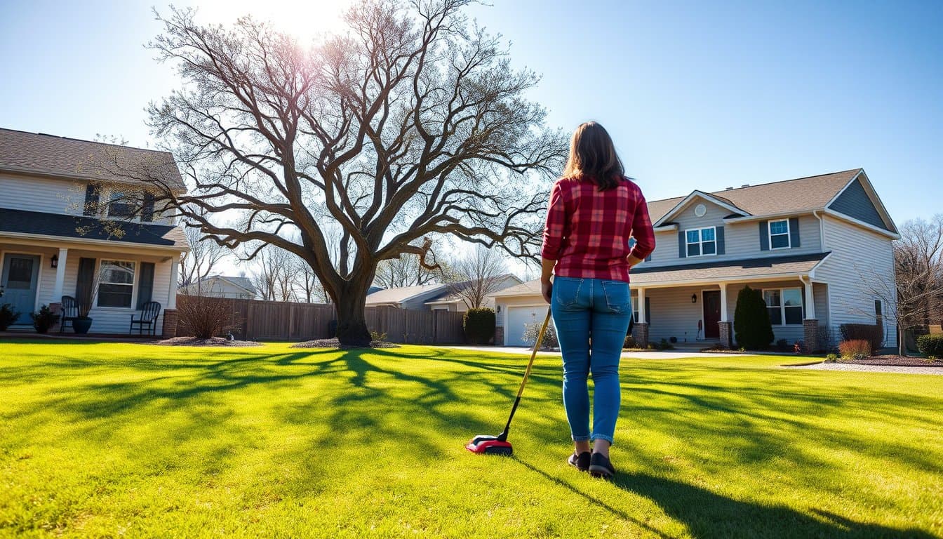 Professional landscaper using lawn aerator on healthy bermudagrass during fall lawn maintenance in Texas