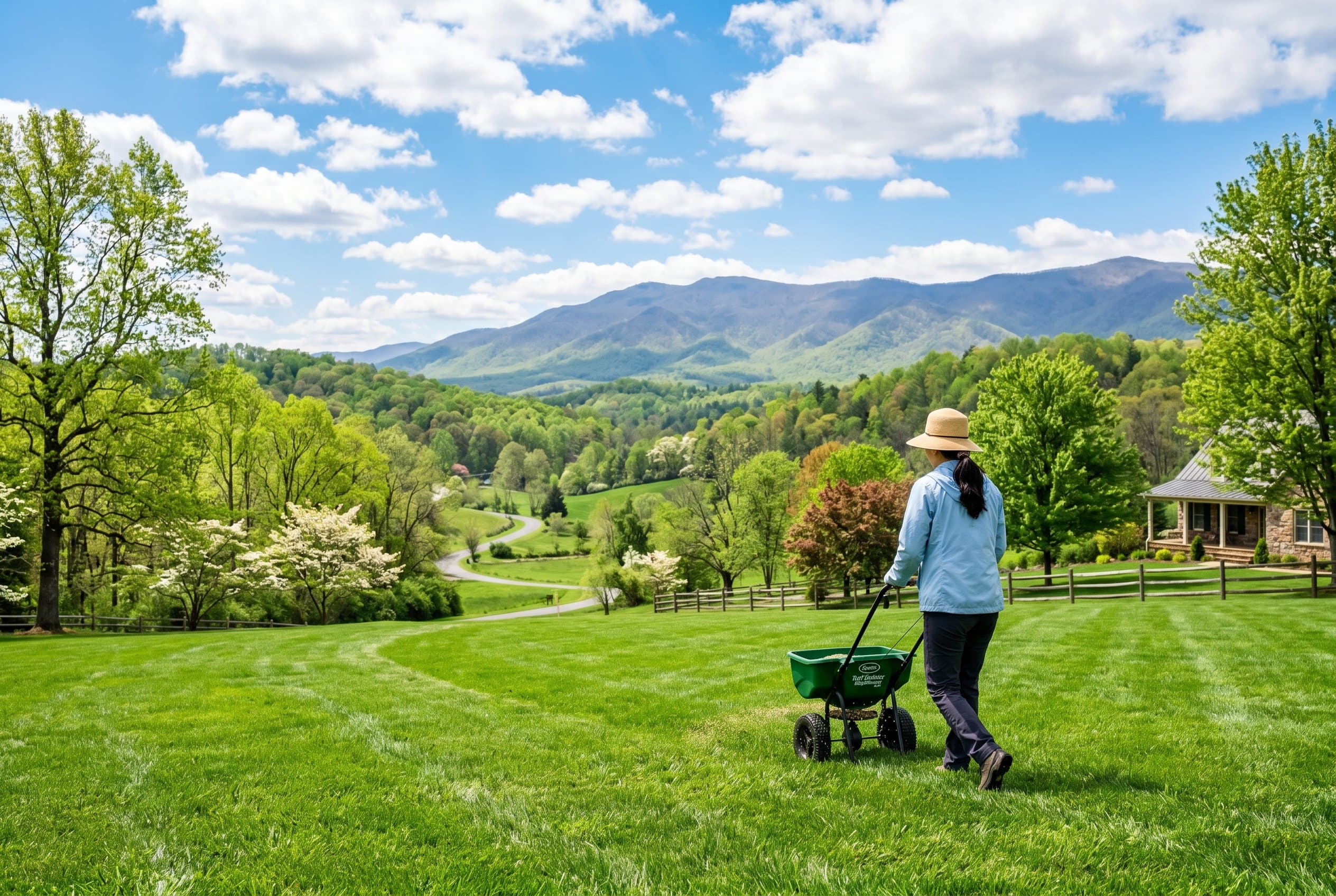 Freshly seeded lawn in Virginia showing best time to plant grass seed in spring