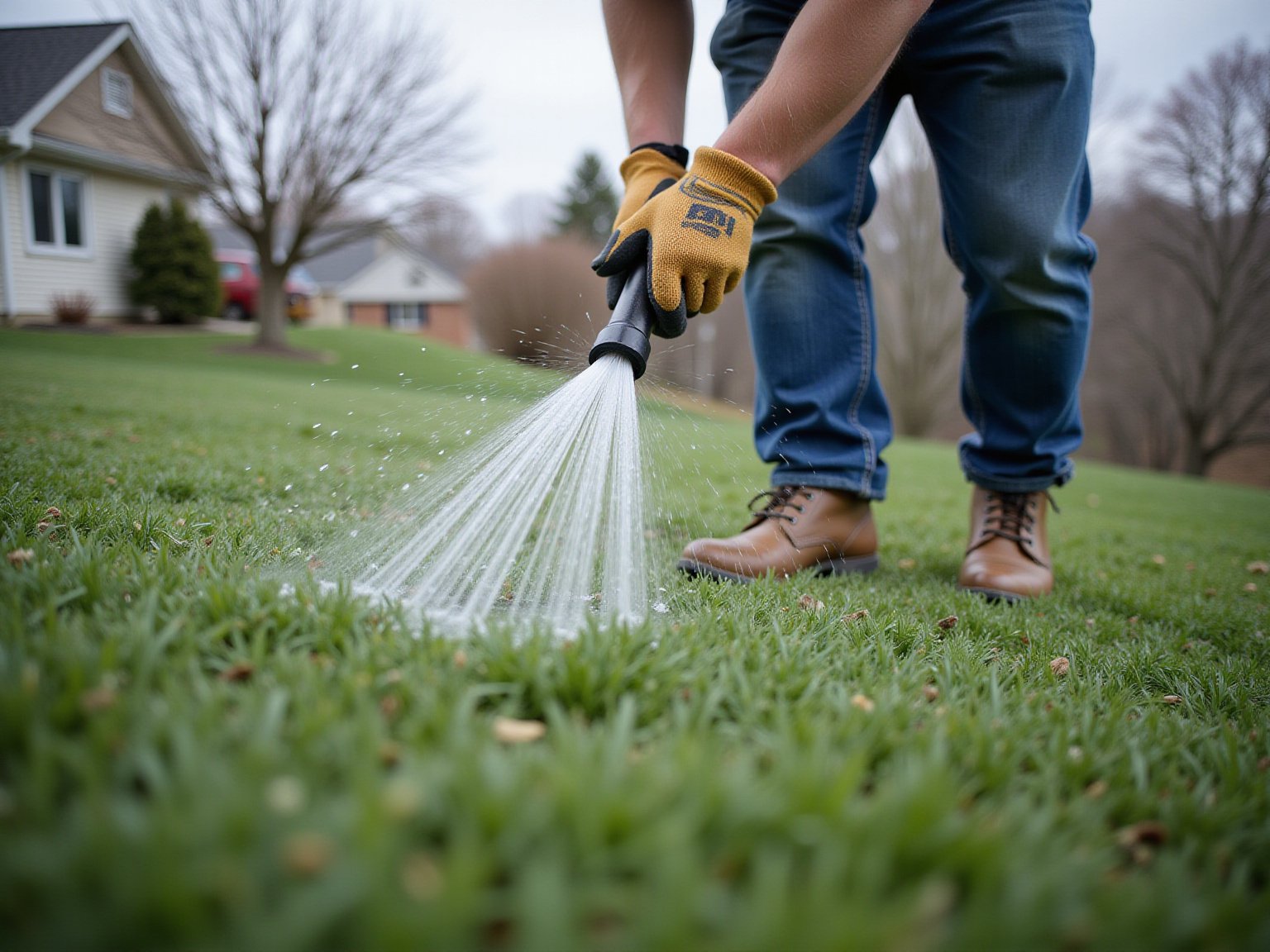Water droplets on grass blades showing proper lawn irrigation