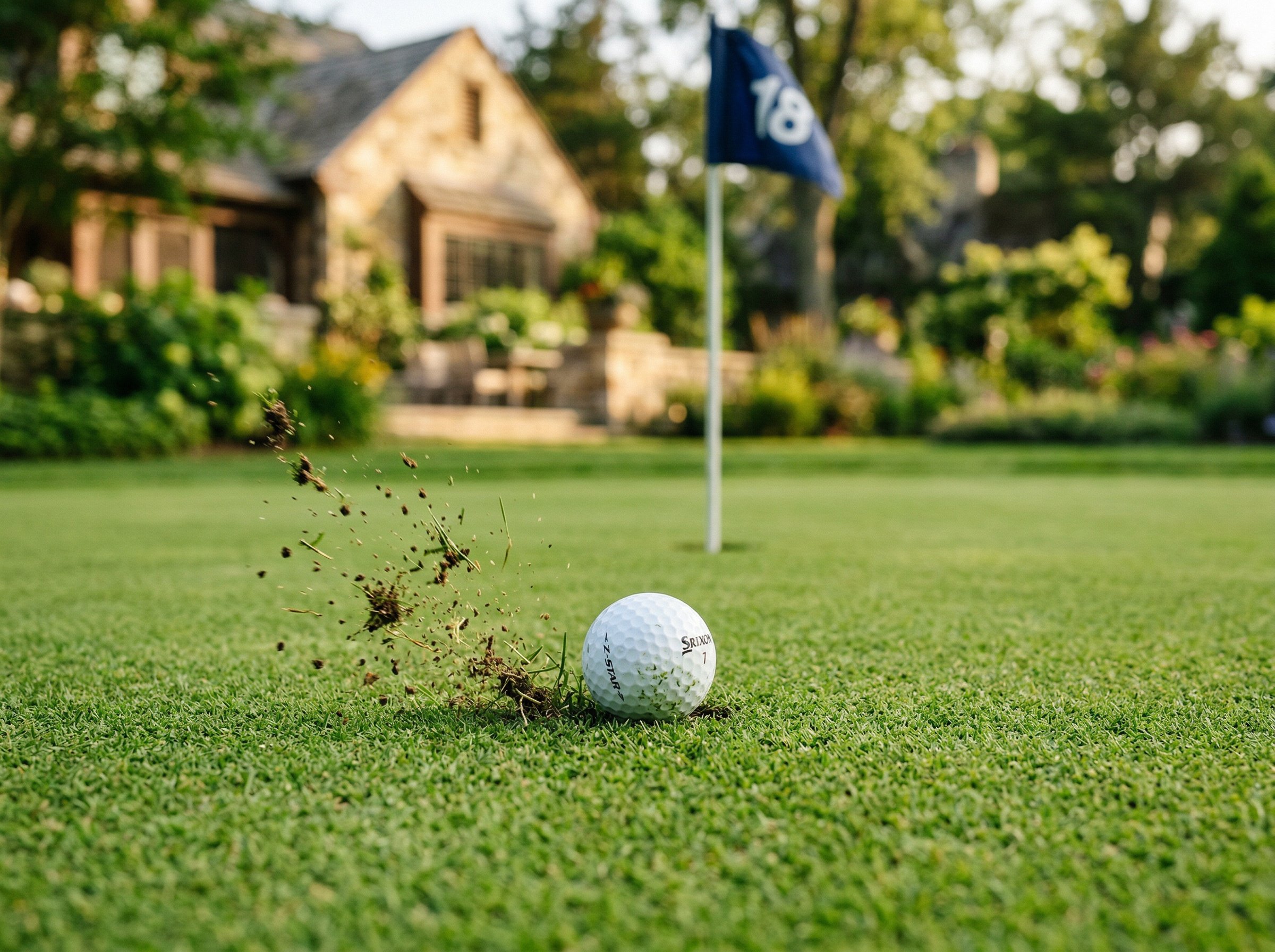 Detailed view of DIY Backyard Chipping Green technique on green lawn
