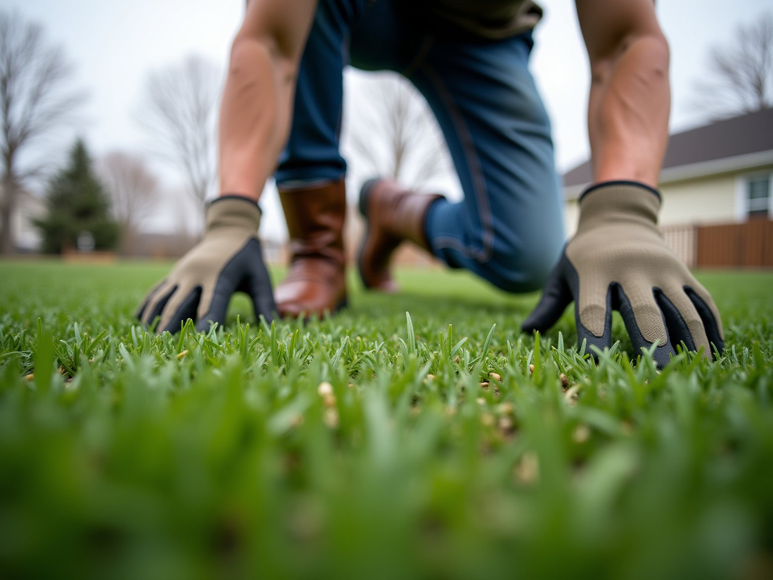Detail view of How often should I apply herbicide my lawn technique on residential lawn