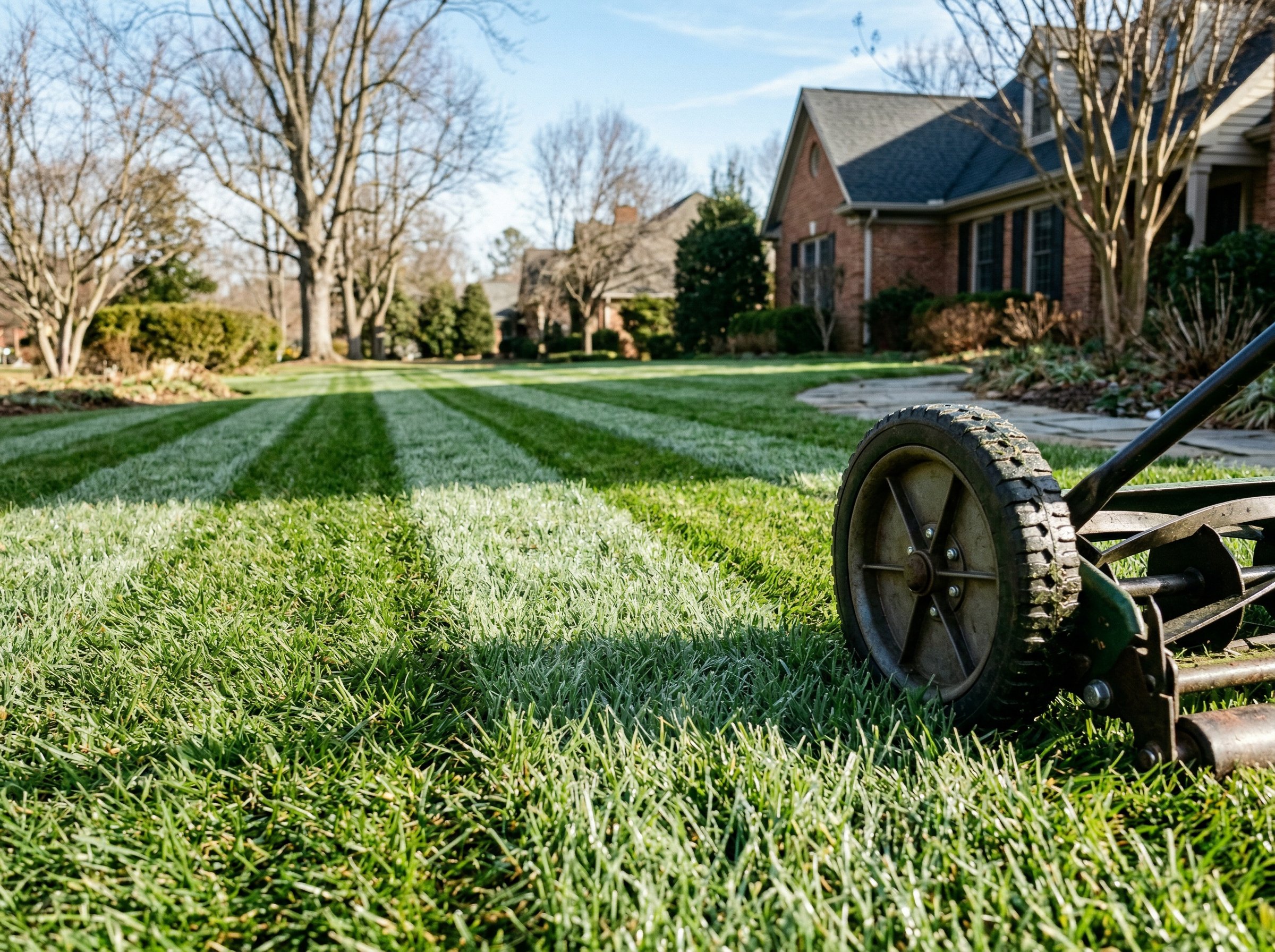 Detailed view of How to Make Your Lawn Look Like a Golf Course technique on green lawn