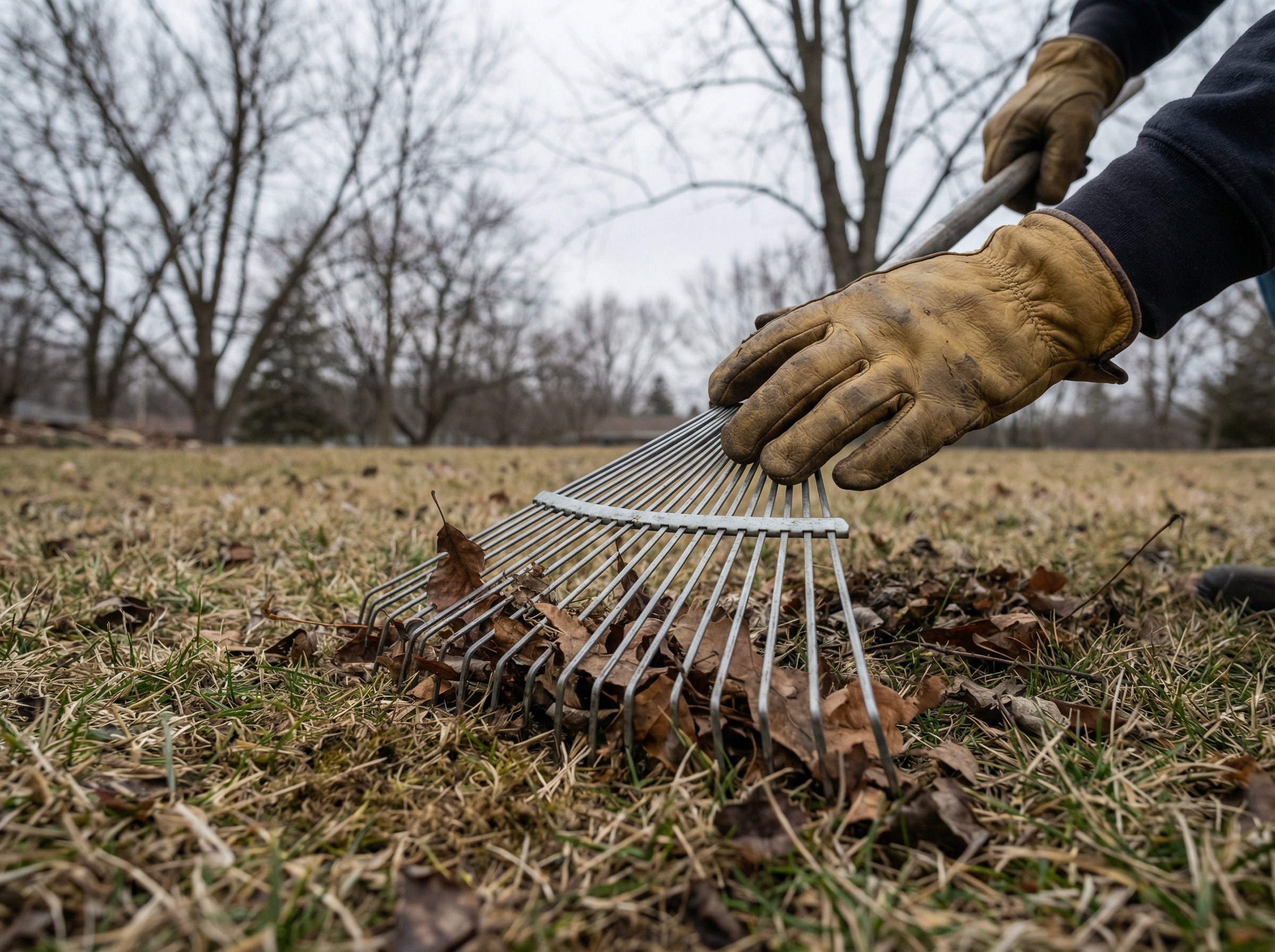 Detail view of how to topdress lawn technique on residential lawn