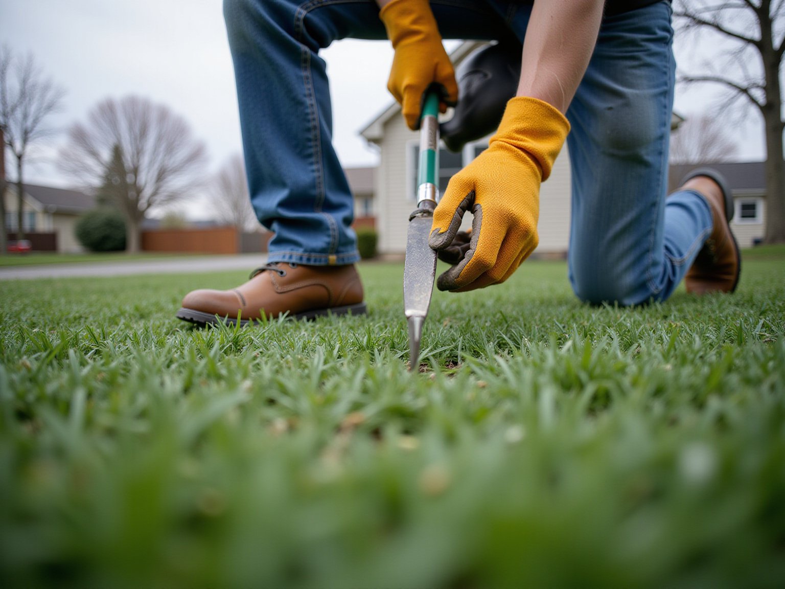 Detail view of how to winterize lawn sprinkler system technique on residential lawn