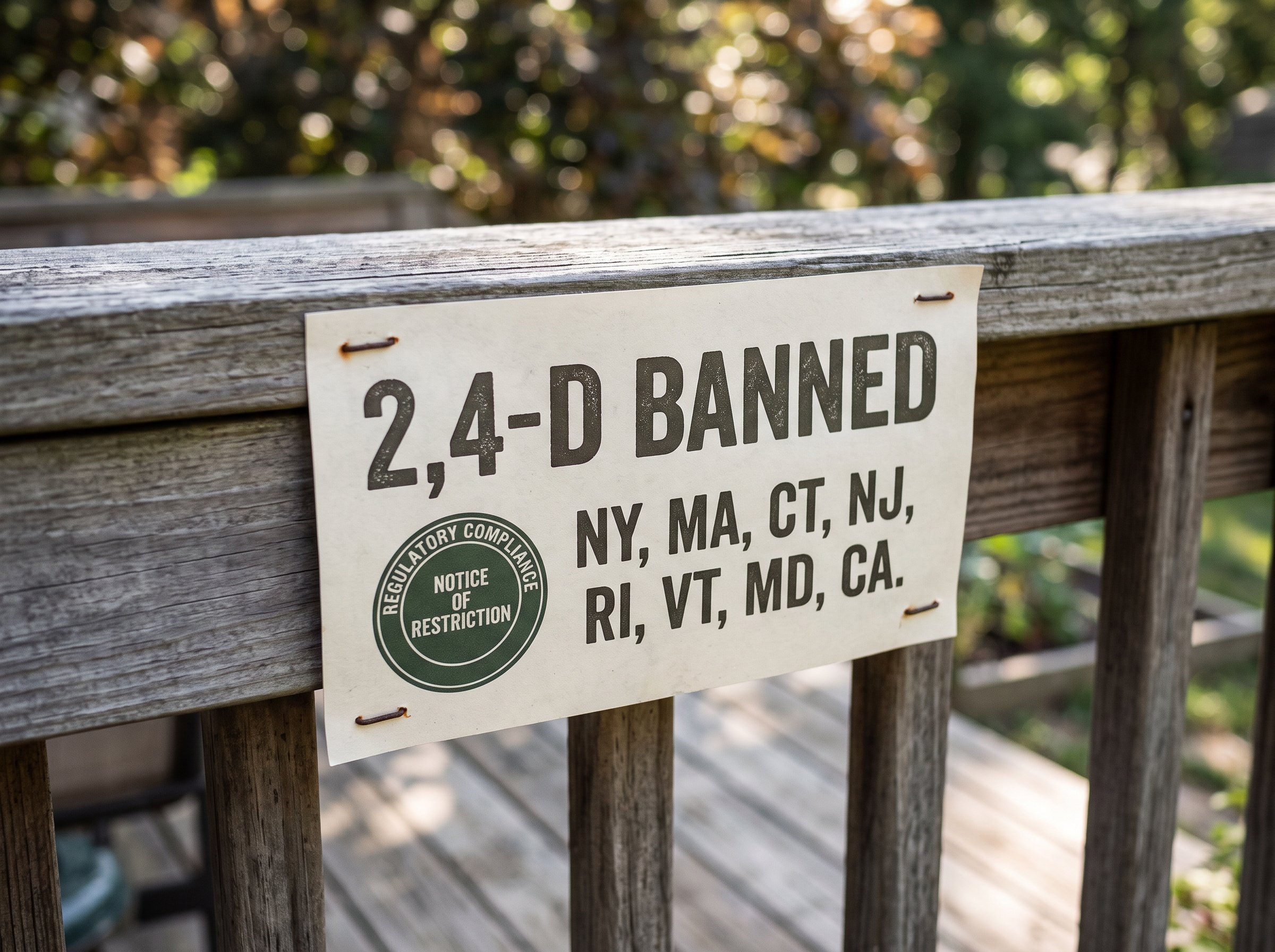 Map showing US states with 2,4-D herbicide regulations and bans by location