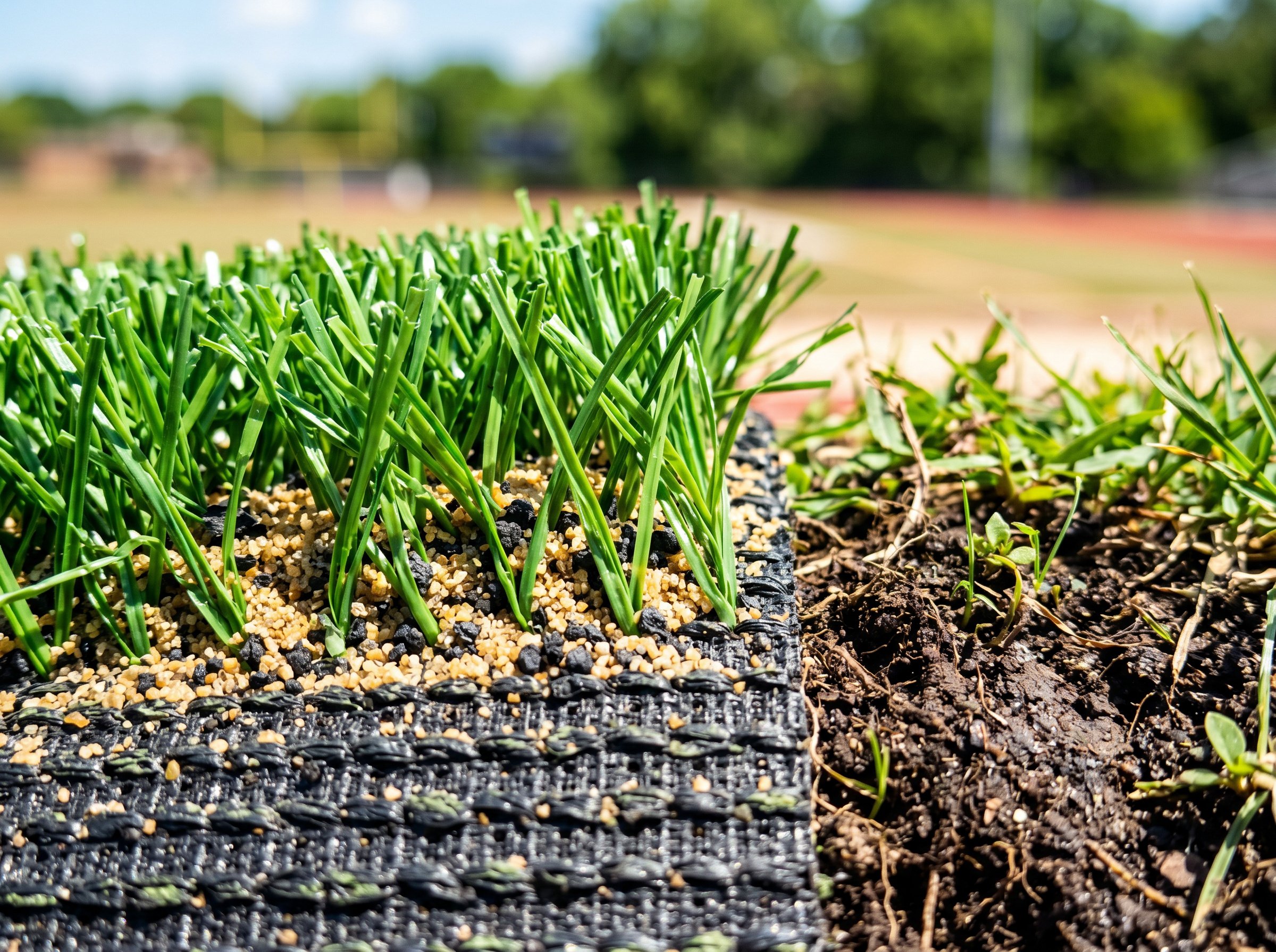 Professional artificial turf installation process showing workers laying synthetic grass materials during yard renovation pro