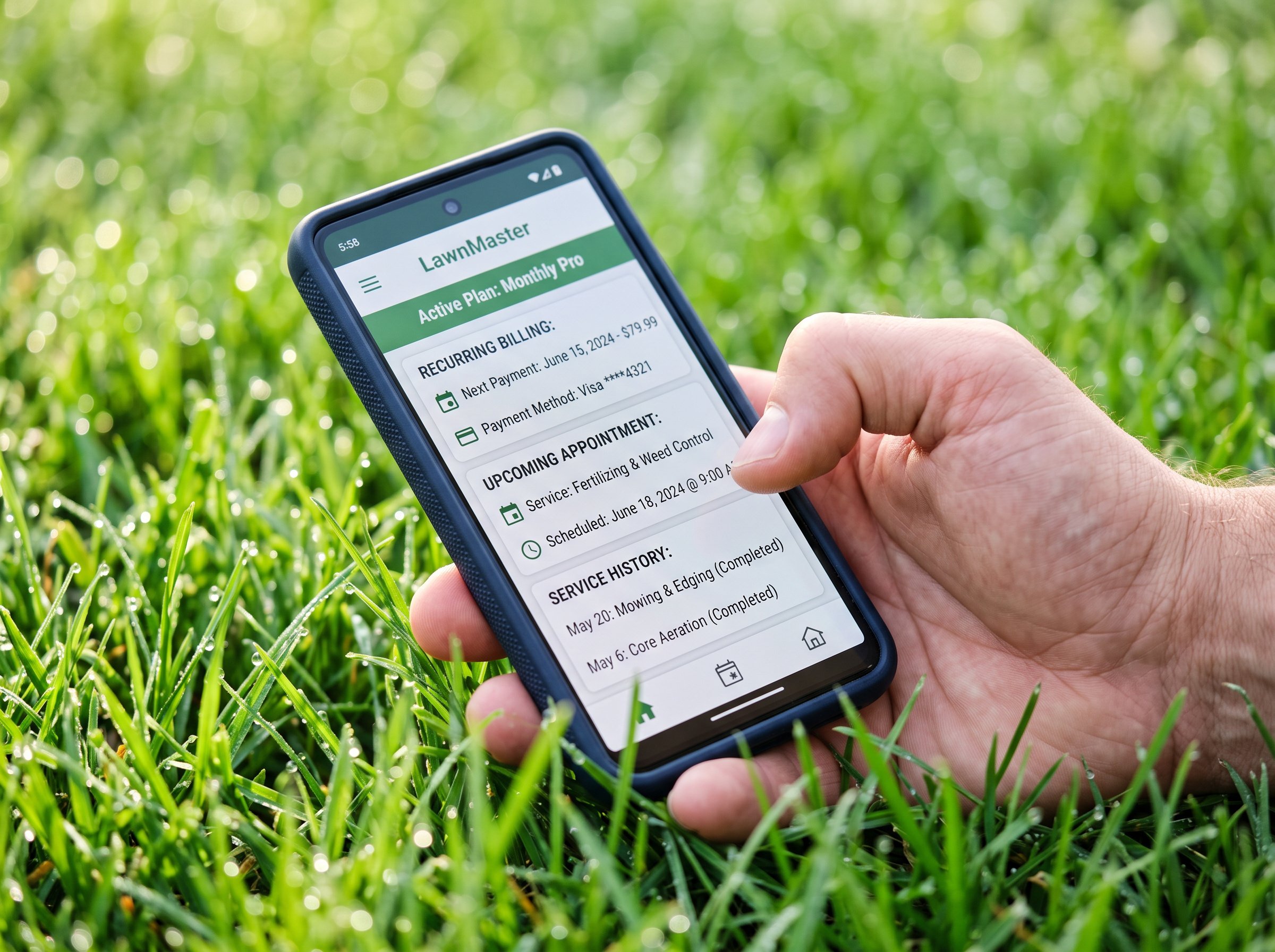 lawn care subscription services worker treating residential lawn with professional equipment