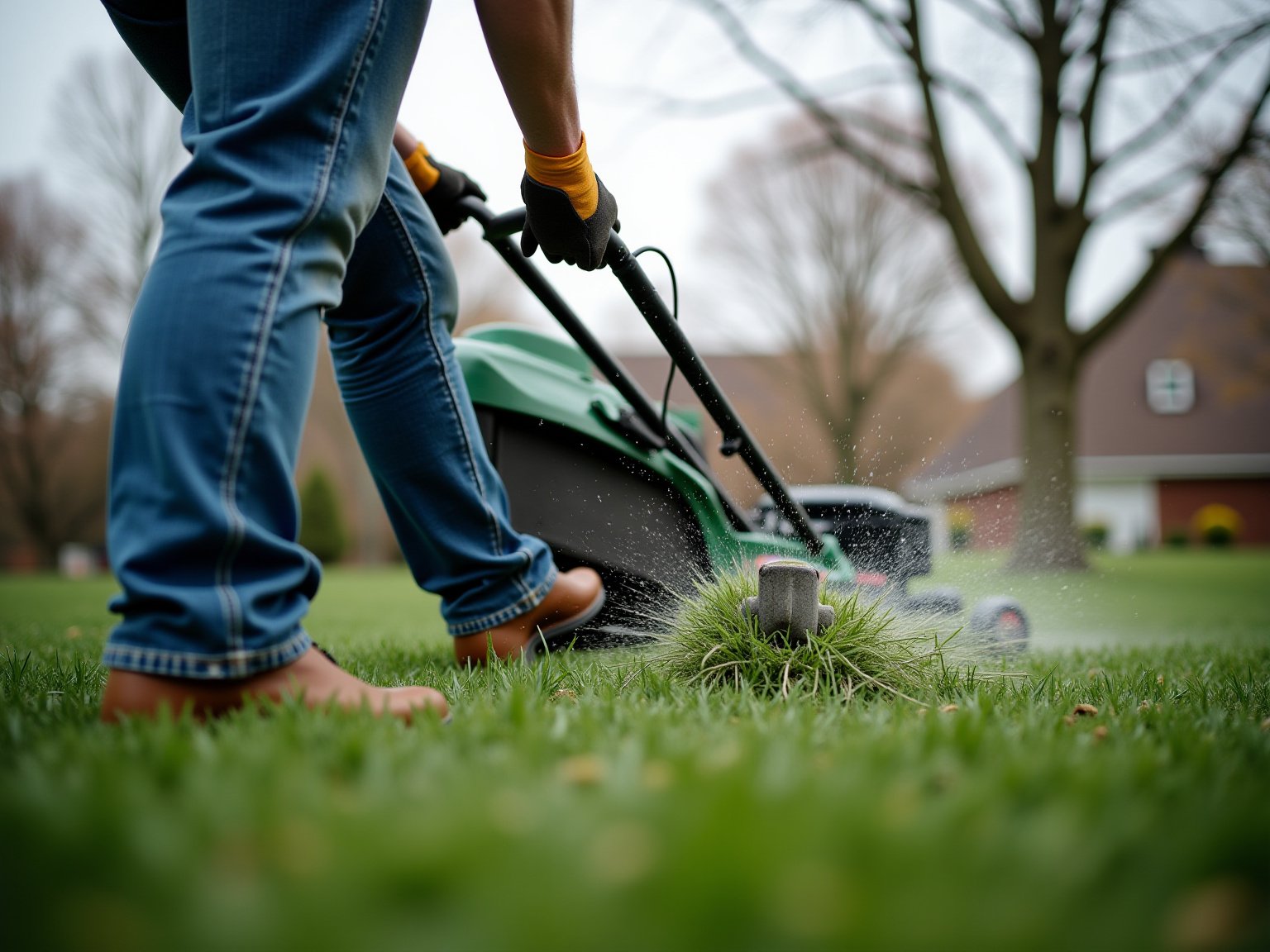 Freshly cut grass showing mowing pattern and blade detail
