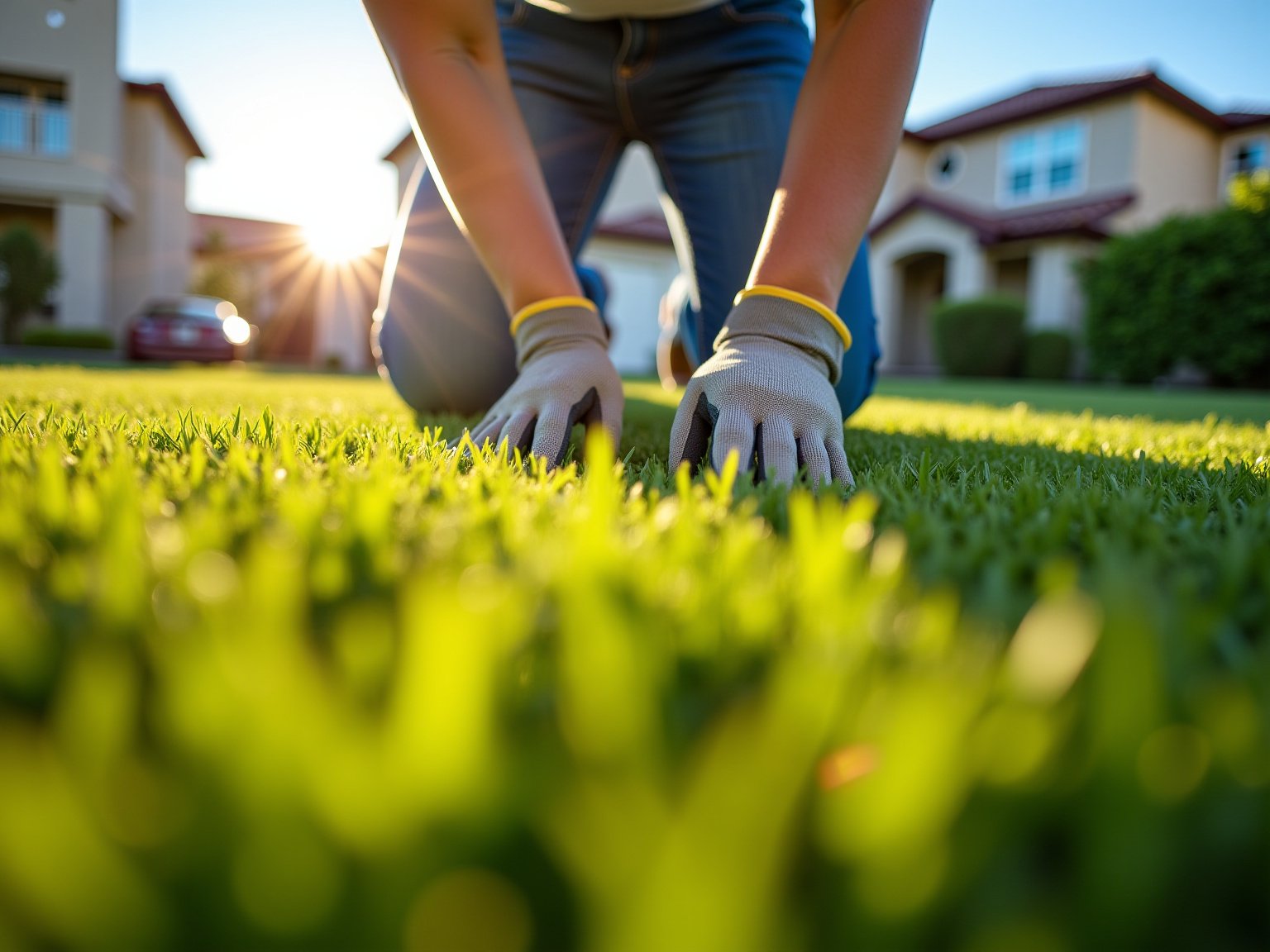 overgrown lawn after rain - section image