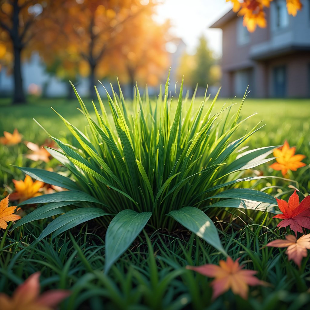 Healthy green grass blades showing fertilizer effectiveness