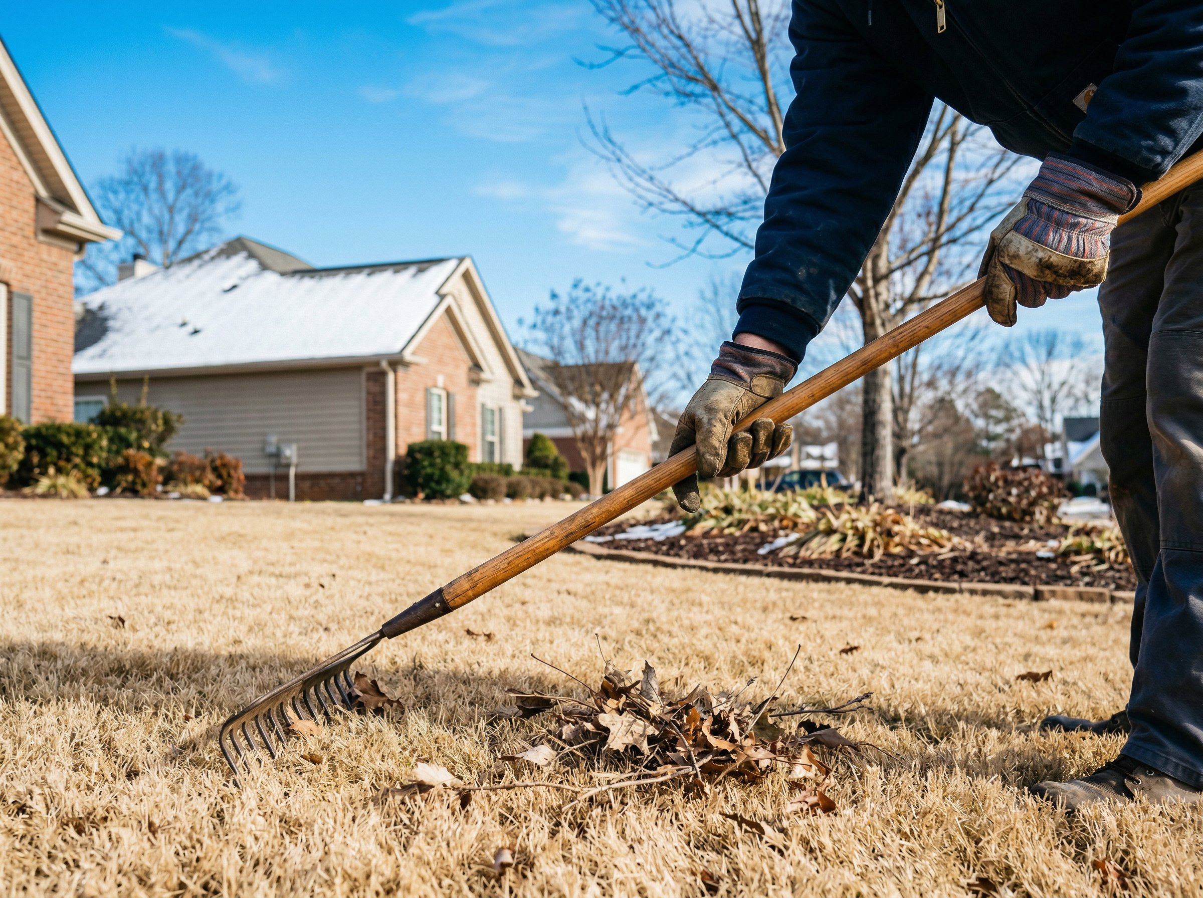 Lawn emerging from winter dormancy in early spring