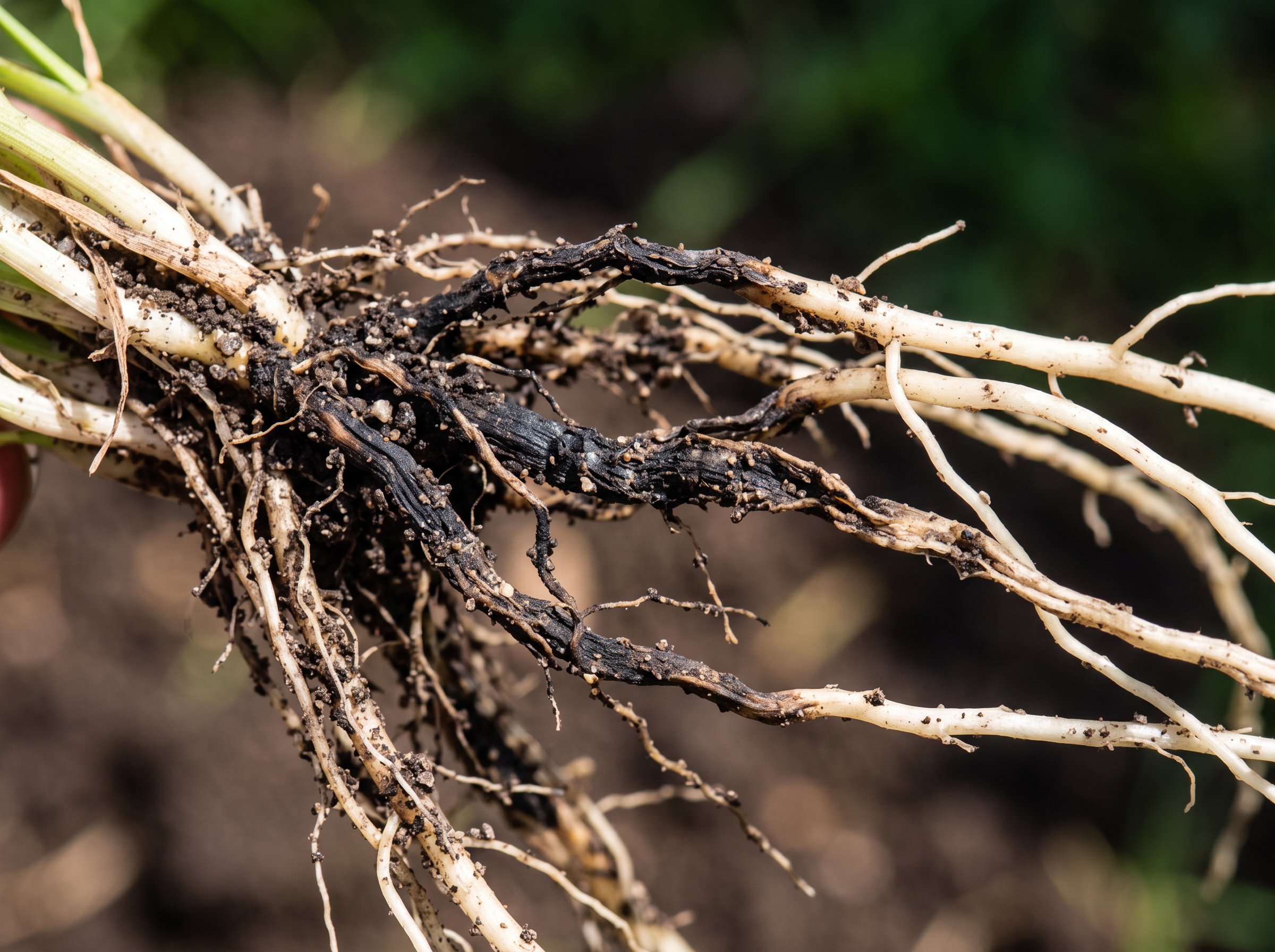 Close-up of grass affected by take-all root rot treatment showing lawn recovery