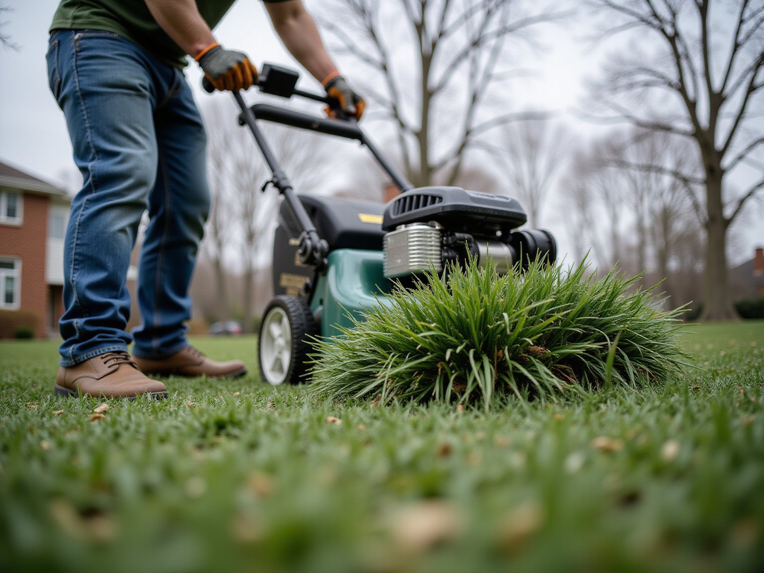 Freshly cut grass showing mowing pattern and blade detail