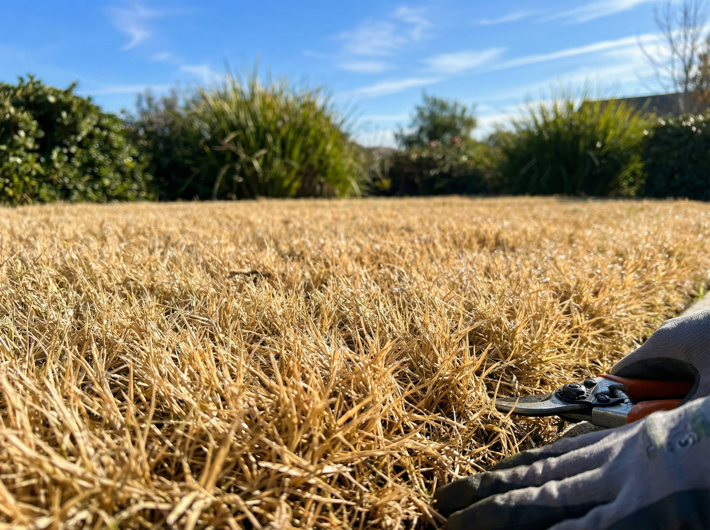 Lush green lawn with warm-season grass varieties ideal for California landscapes and climate