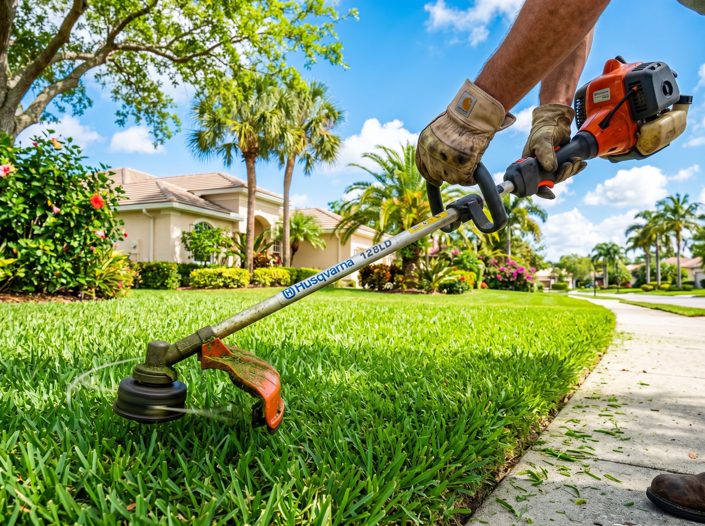 Florida drought lawn care showing proper mowing height technique during dry season