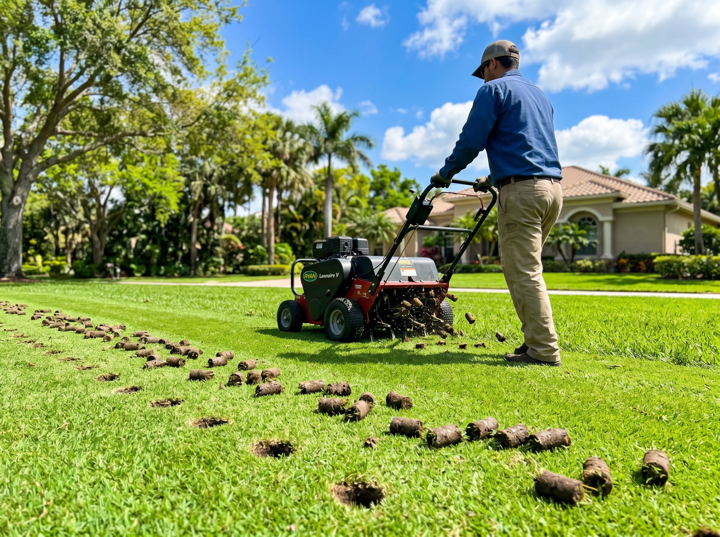 Healthy Florida lawn showing soil aeration process and timing guide for spring aerating