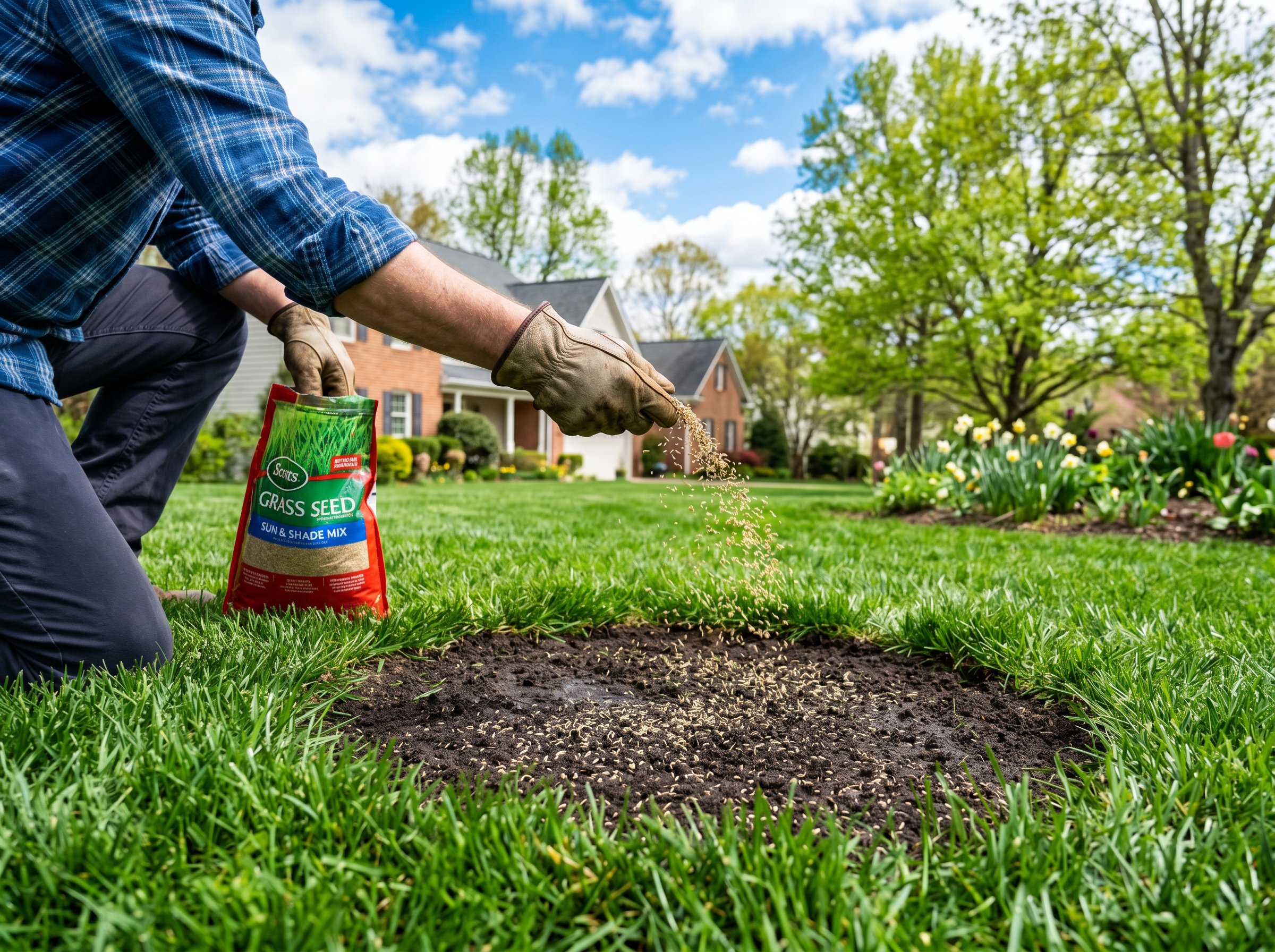 Preparing Virginia lawn soil for grass seed planting in spring season